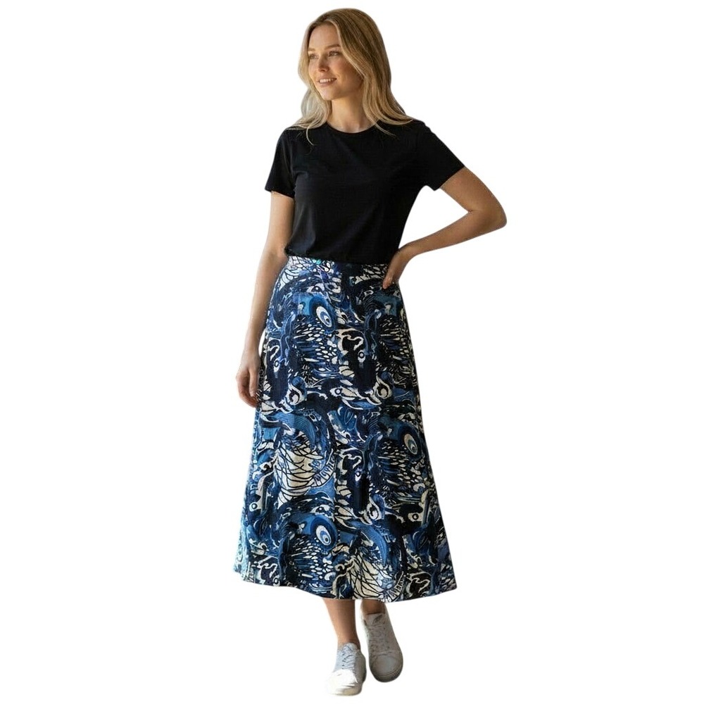 NWT Blue Abstract Psychedelic Print Midi A-Line Skirt Jules‎ & Leopold Size L